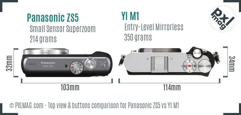 Panasonic ZS5 vs YI M1 top view buttons comparison