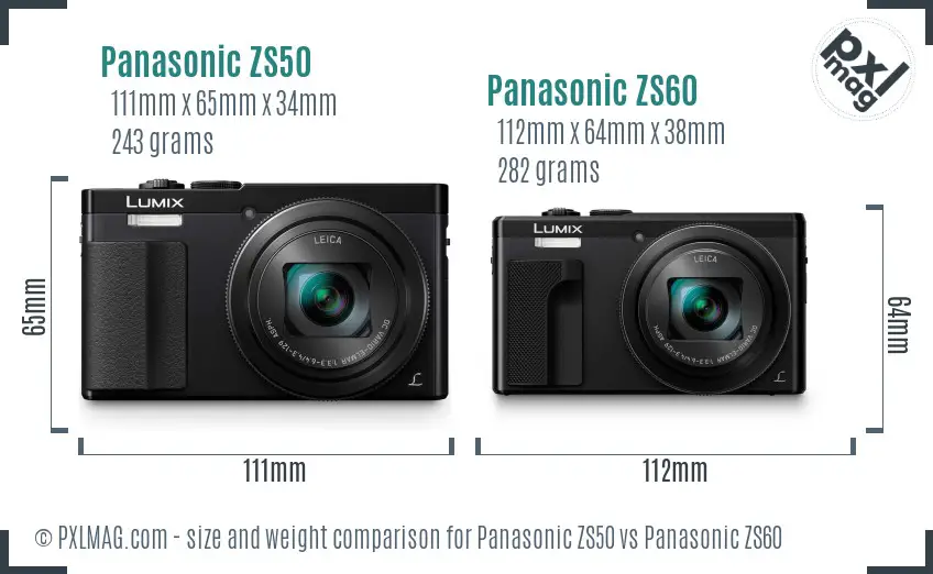 Panasonic ZS50 vs Panasonic ZS60 size comparison