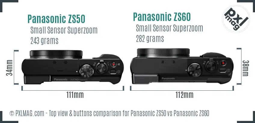 Panasonic ZS50 vs Panasonic ZS60 top view buttons comparison