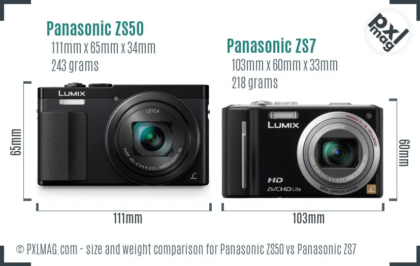 Panasonic ZS50 vs Panasonic ZS7 size comparison