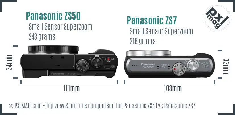 Panasonic ZS50 vs Panasonic ZS7 top view buttons comparison