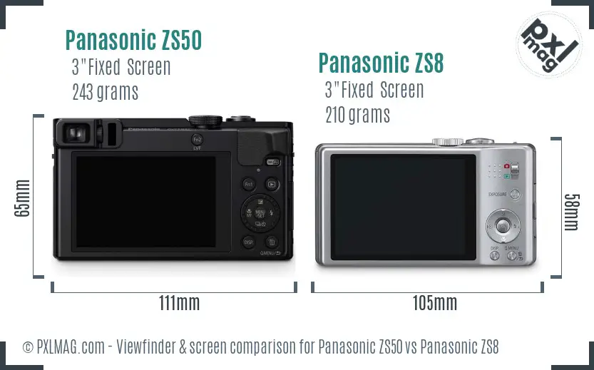 Panasonic ZS50 vs Panasonic ZS8 Screen and Viewfinder comparison