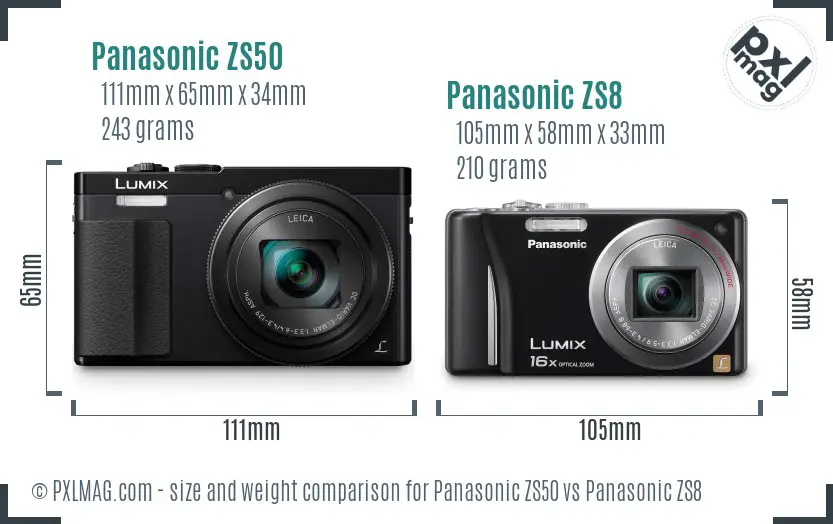 Panasonic ZS50 vs Panasonic ZS8 size comparison