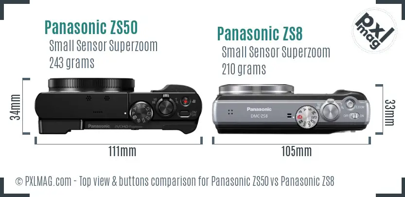 Panasonic ZS50 vs Panasonic ZS8 top view buttons comparison