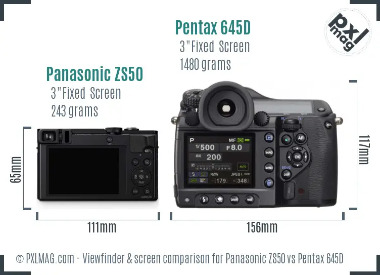 Panasonic ZS50 vs Pentax 645D Screen and Viewfinder comparison