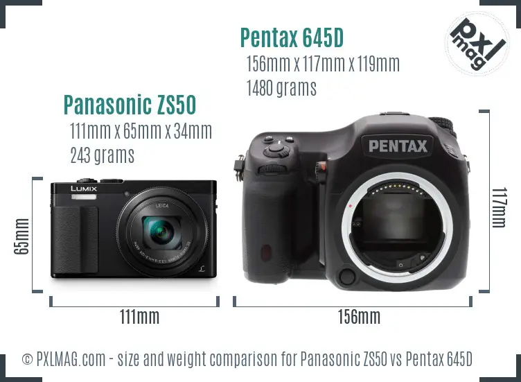 Panasonic ZS50 vs Pentax 645D size comparison