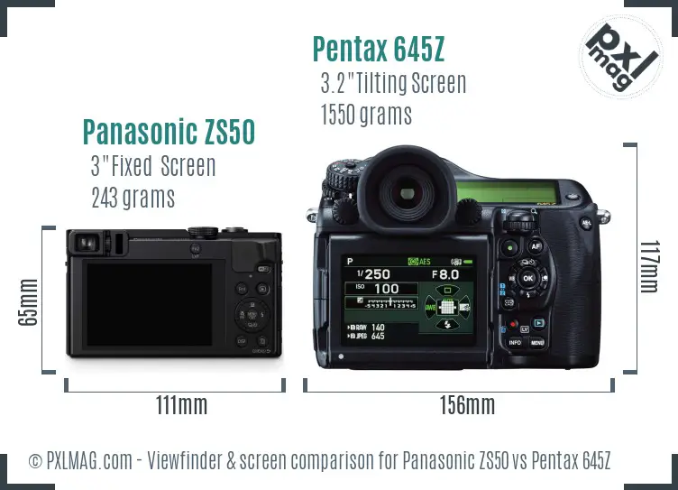 Panasonic ZS50 vs Pentax 645Z Screen and Viewfinder comparison