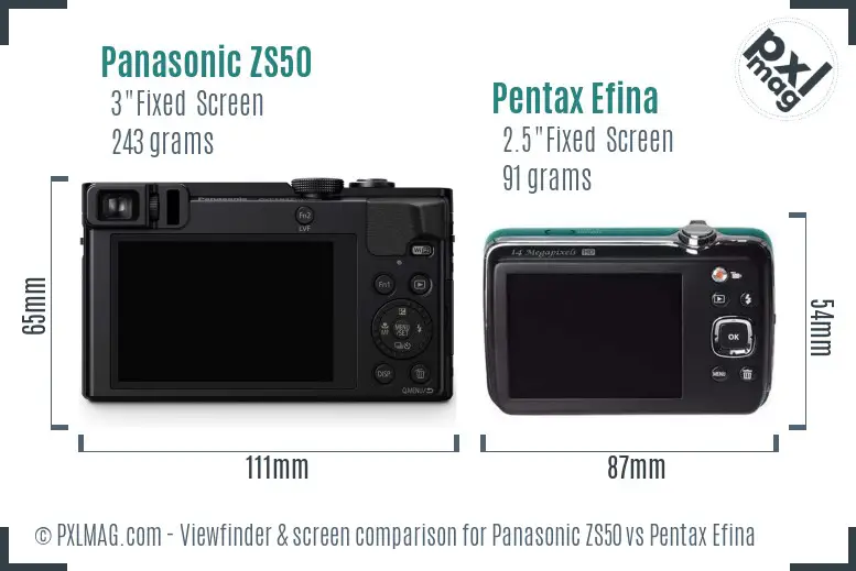 Panasonic ZS50 vs Pentax Efina Screen and Viewfinder comparison