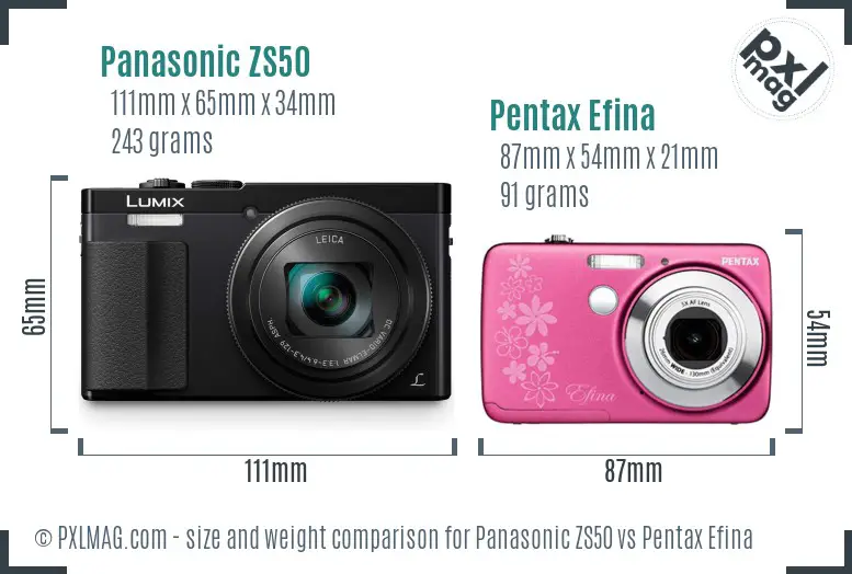 Panasonic ZS50 vs Pentax Efina size comparison
