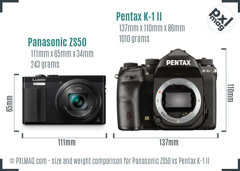Panasonic ZS50 vs Pentax K-1 II size comparison