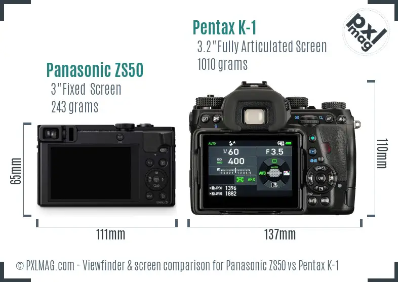 Panasonic ZS50 vs Pentax K-1 Screen and Viewfinder comparison