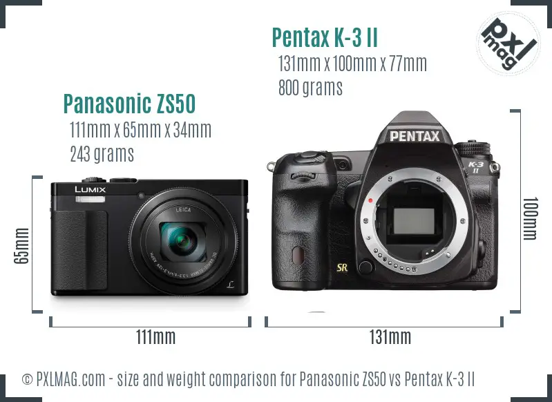 Panasonic ZS50 vs Pentax K-3 II size comparison