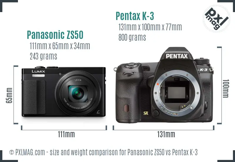 Panasonic ZS50 vs Pentax K-3 size comparison