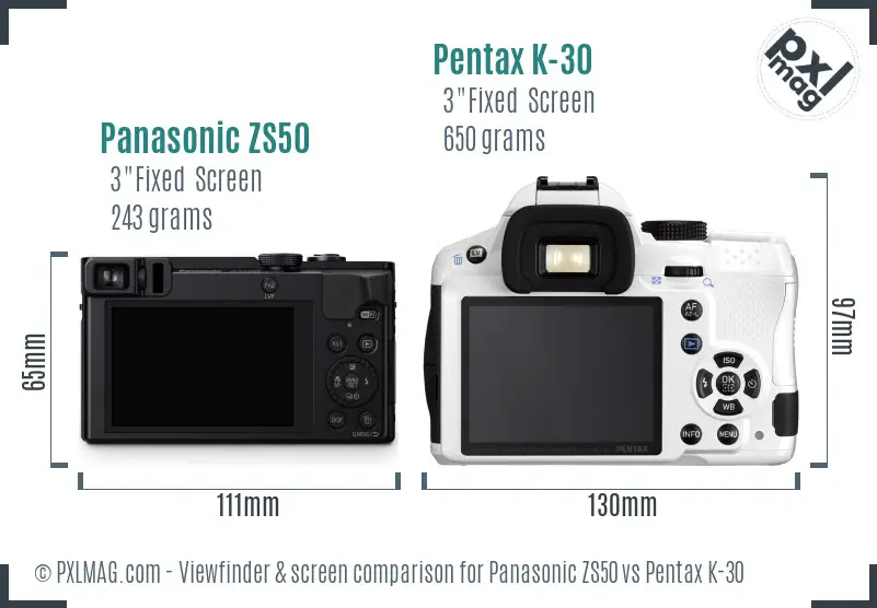 Panasonic ZS50 vs Pentax K-30 Screen and Viewfinder comparison