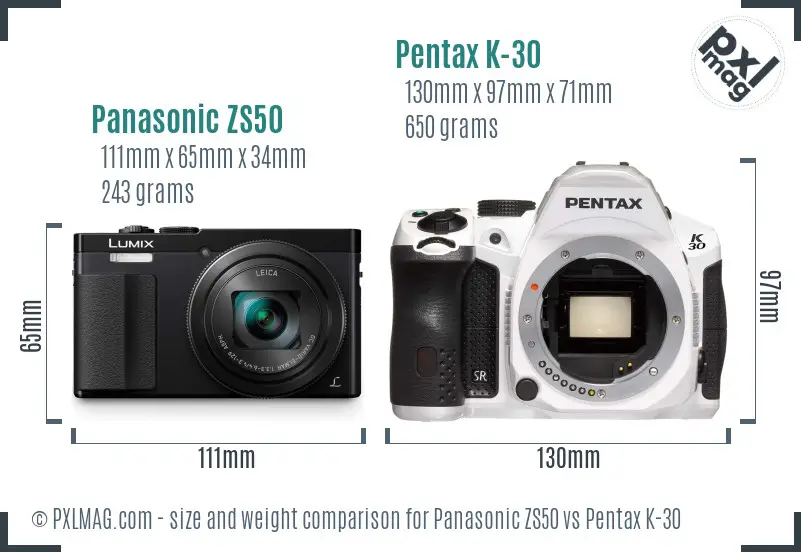 Panasonic ZS50 vs Pentax K-30 size comparison