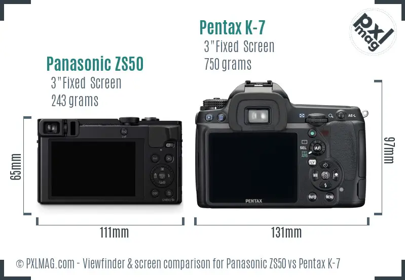 Panasonic ZS50 vs Pentax K-7 Screen and Viewfinder comparison