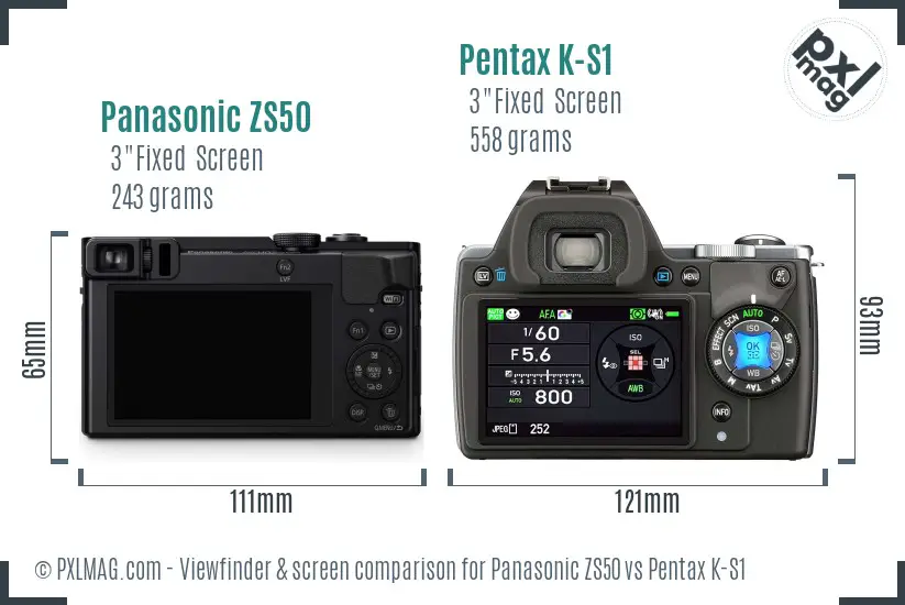 Panasonic ZS50 vs Pentax K-S1 Screen and Viewfinder comparison