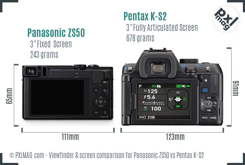 Panasonic ZS50 vs Pentax K-S2 Screen and Viewfinder comparison
