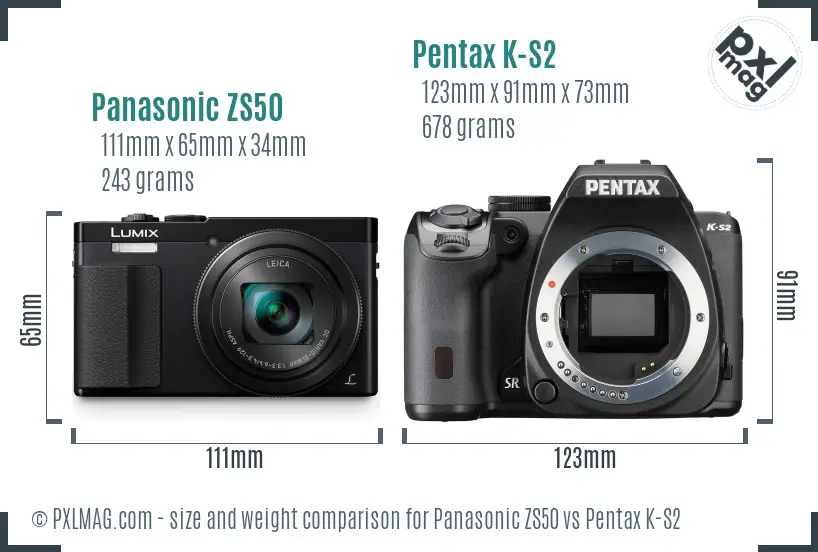 Panasonic ZS50 vs Pentax K-S2 size comparison