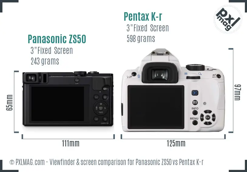 Panasonic ZS50 vs Pentax K-r Screen and Viewfinder comparison
