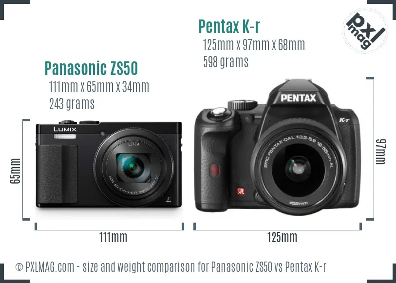 Panasonic ZS50 vs Pentax K-r size comparison