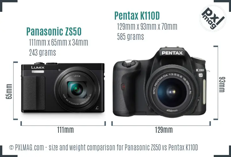 Panasonic ZS50 vs Pentax K110D size comparison