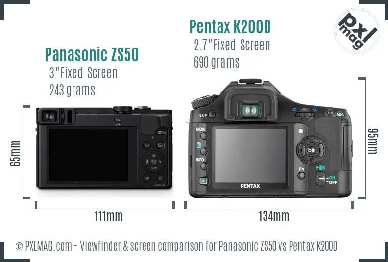 Panasonic ZS50 vs Pentax K200D Screen and Viewfinder comparison