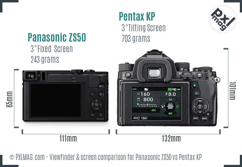 Panasonic ZS50 vs Pentax KP Screen and Viewfinder comparison