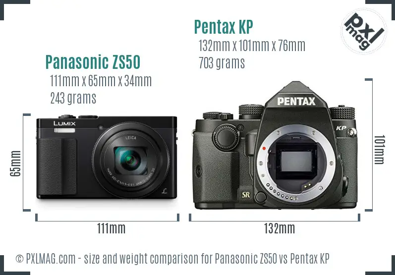 Panasonic ZS50 vs Pentax KP size comparison