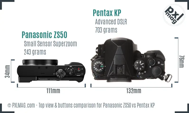 Panasonic ZS50 vs Pentax KP top view buttons comparison