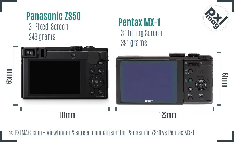 Panasonic ZS50 vs Pentax MX-1 Screen and Viewfinder comparison