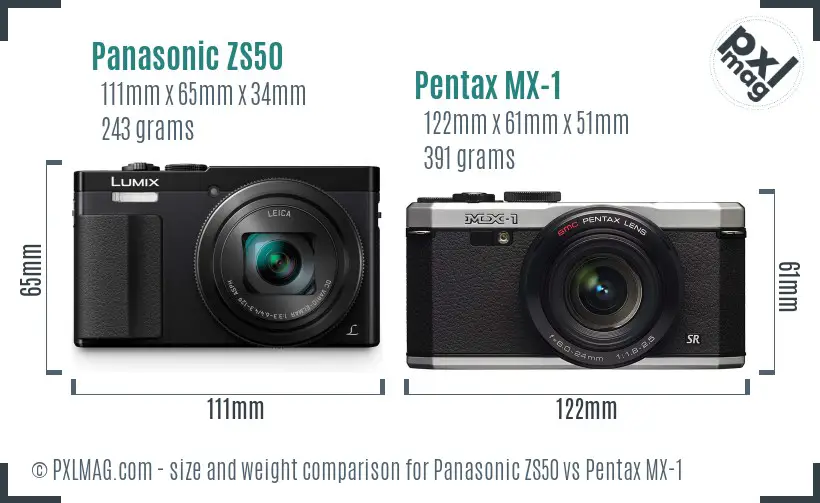 Panasonic ZS50 vs Pentax MX-1 size comparison
