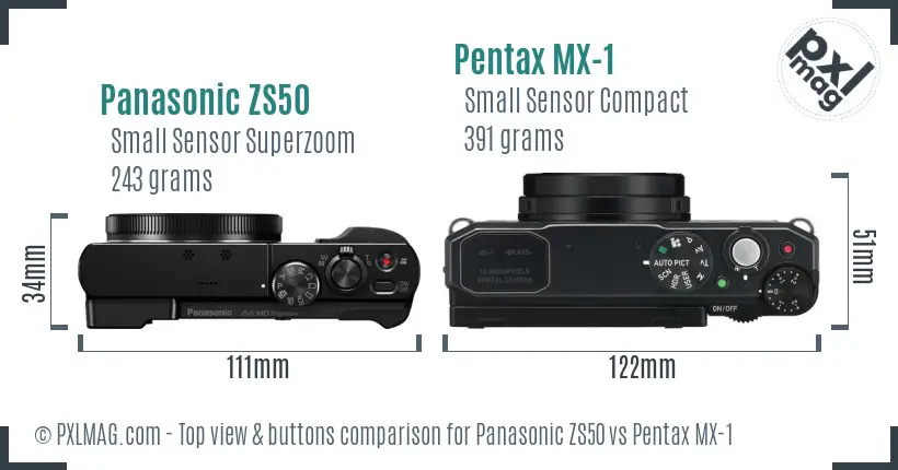 Panasonic ZS50 vs Pentax MX-1 top view buttons comparison