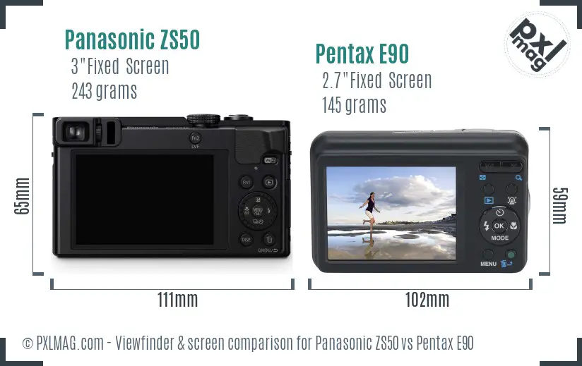 Panasonic ZS50 vs Pentax E90 Screen and Viewfinder comparison