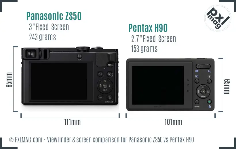 Panasonic ZS50 vs Pentax H90 Screen and Viewfinder comparison