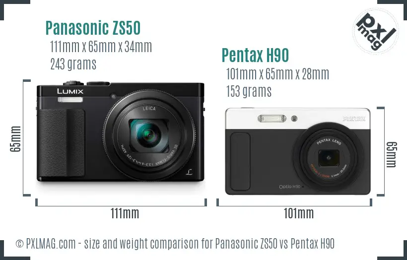 Panasonic ZS50 vs Pentax H90 size comparison