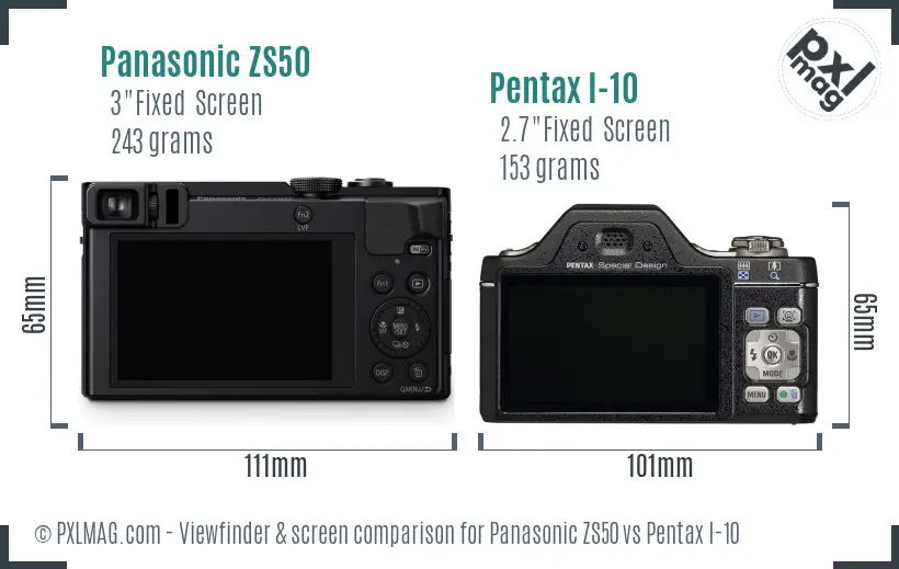Panasonic ZS50 vs Pentax I-10 Screen and Viewfinder comparison