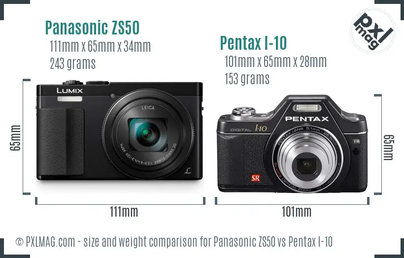Panasonic ZS50 vs Pentax I-10 size comparison