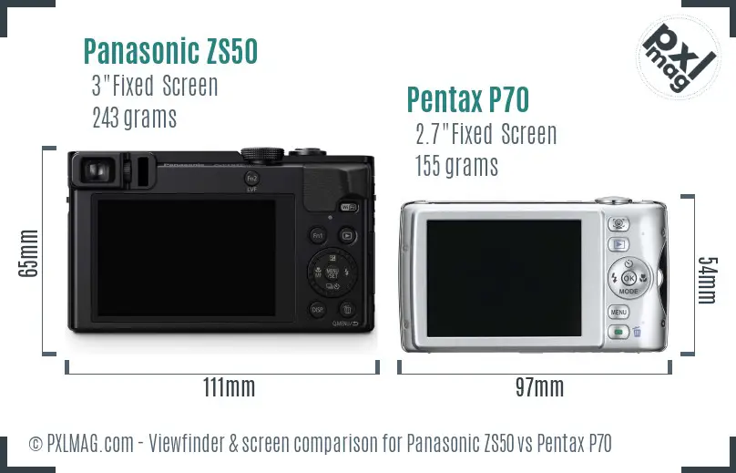 Panasonic ZS50 vs Pentax P70 Screen and Viewfinder comparison