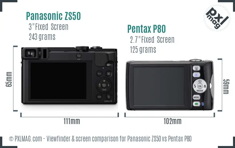 Panasonic ZS50 vs Pentax P80 Screen and Viewfinder comparison