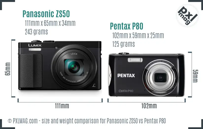 Panasonic ZS50 vs Pentax P80 size comparison
