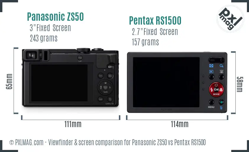 Panasonic ZS50 vs Pentax RS1500 Screen and Viewfinder comparison