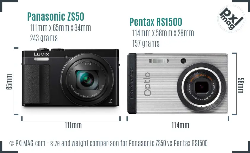 Panasonic ZS50 vs Pentax RS1500 size comparison