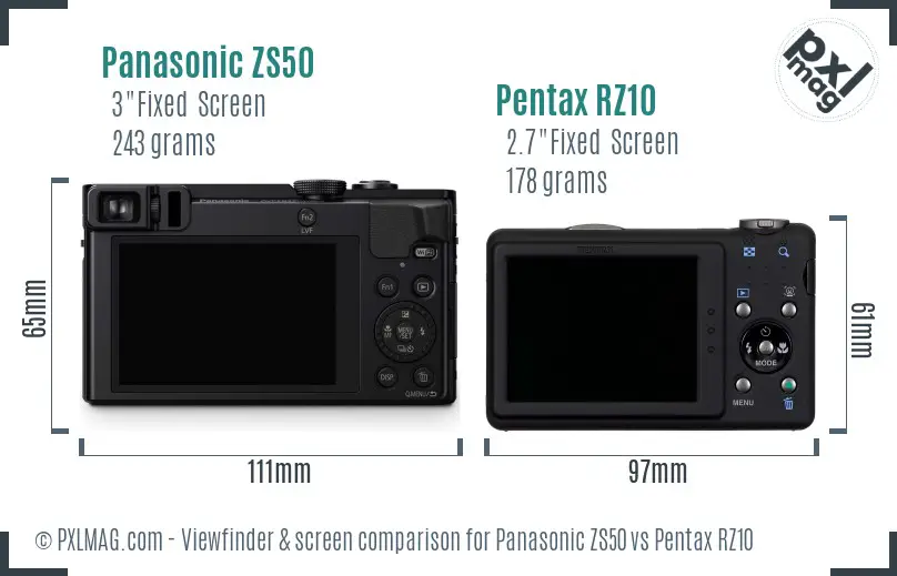 Panasonic ZS50 vs Pentax RZ10 Screen and Viewfinder comparison