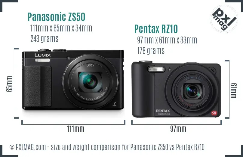Panasonic ZS50 vs Pentax RZ10 size comparison