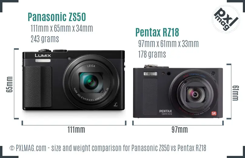 Panasonic ZS50 vs Pentax RZ18 size comparison