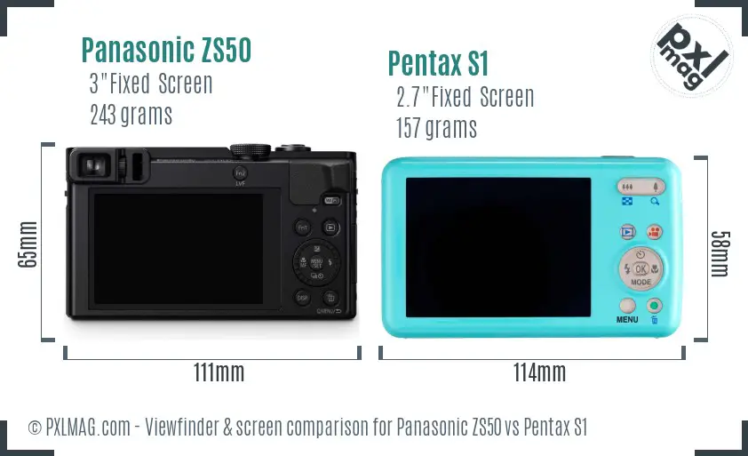 Panasonic ZS50 vs Pentax S1 Screen and Viewfinder comparison