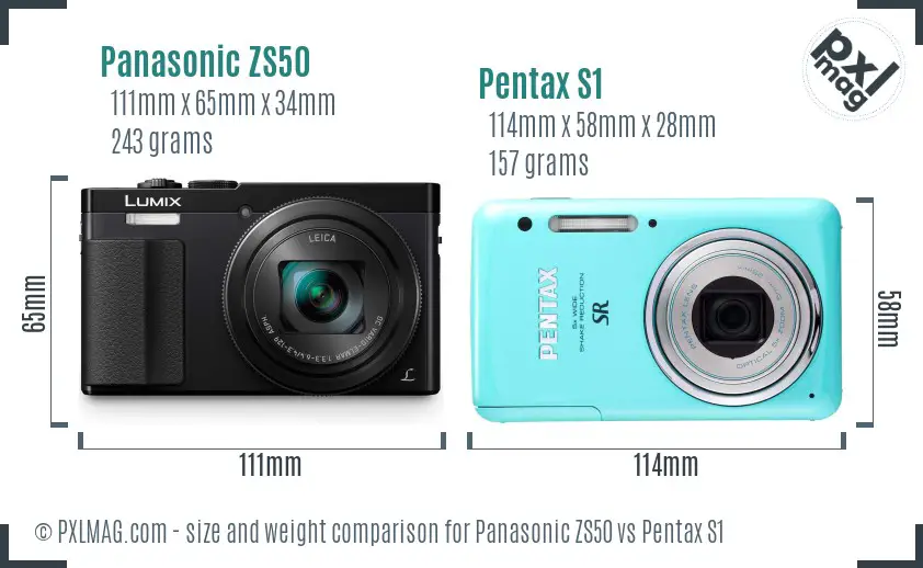 Panasonic ZS50 vs Pentax S1 size comparison