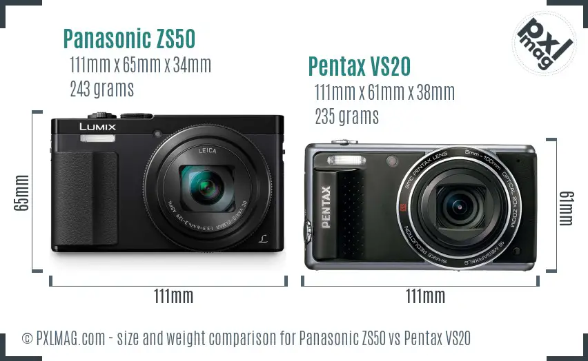 Panasonic ZS50 vs Pentax VS20 size comparison