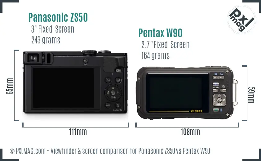Panasonic ZS50 vs Pentax W90 Screen and Viewfinder comparison